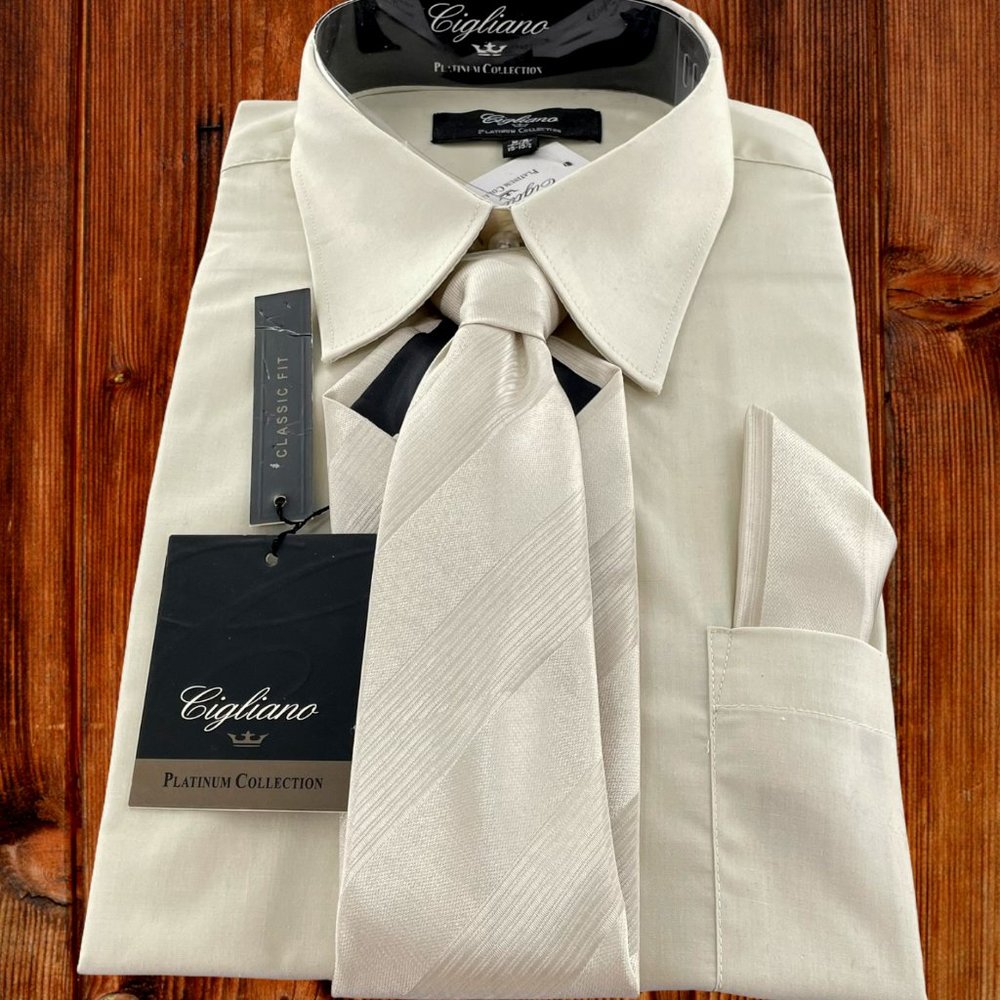 Men's Cigliano Platinum Collection Classic Fit Dress Shirt with Tie - NWT Size M